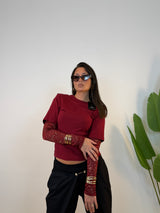 T-shirt manica in pizzo